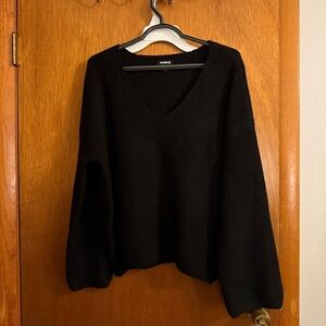 Express Black V-Neck Oversized Knit Sweater